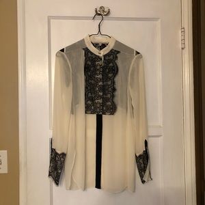 Cream & Black Lace Sheer Dress Shirt